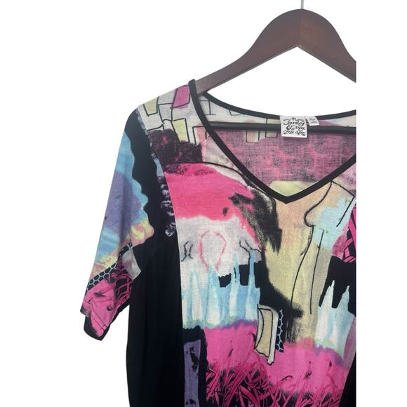 Parsley & Sage Abstract Art Print Short Sleeve Top Large Women’s Tunic Boho Y2K - Picture 2 of 9